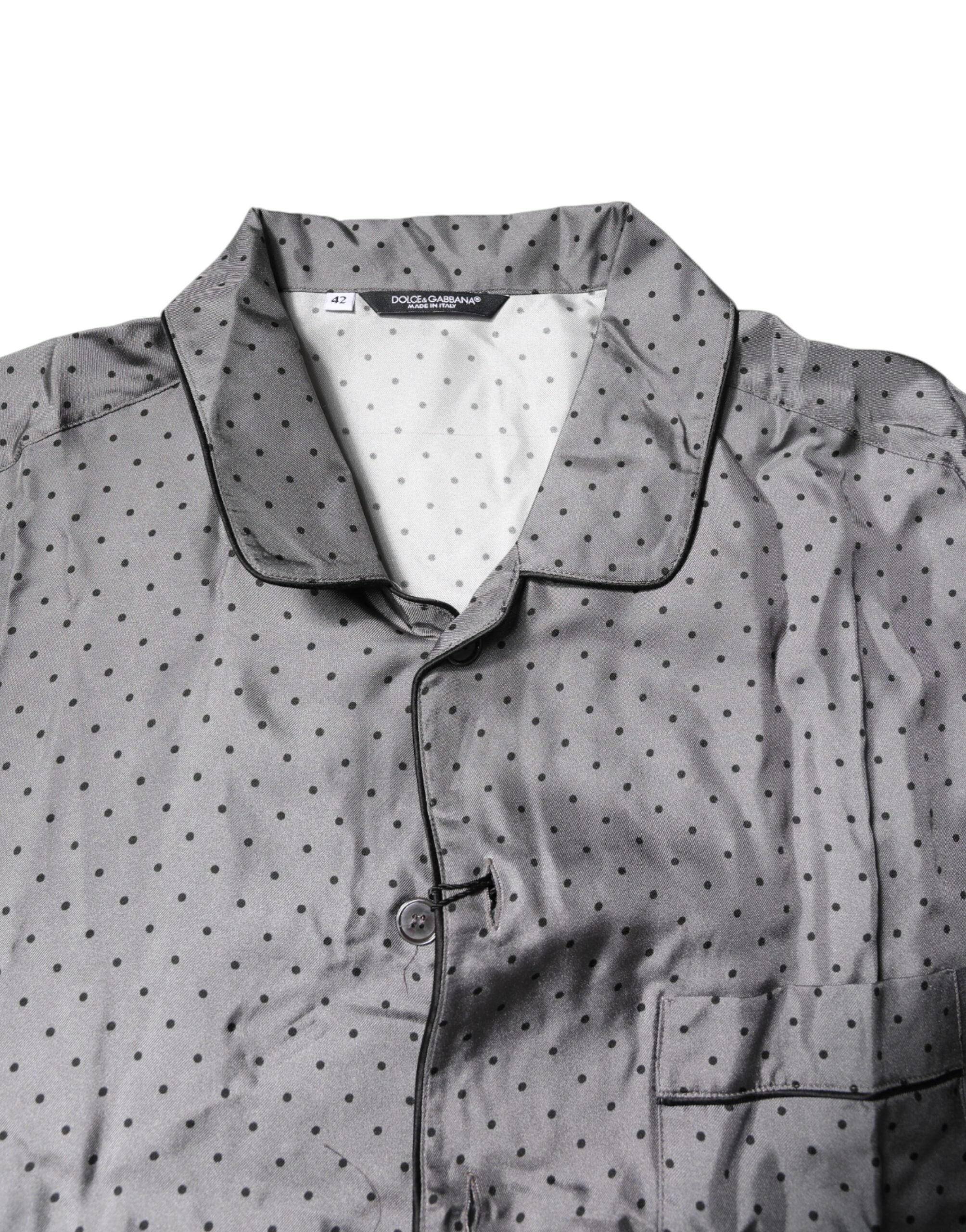 Dolce & Gabbana grey polka dot silk long-sleeved shirt